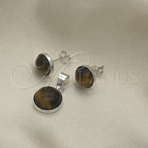 Juego de Arete y Dije de Adulto 10.392.0006 Plata Rodinada, con Opal Onix Negro, Pulido, Tono Plateado