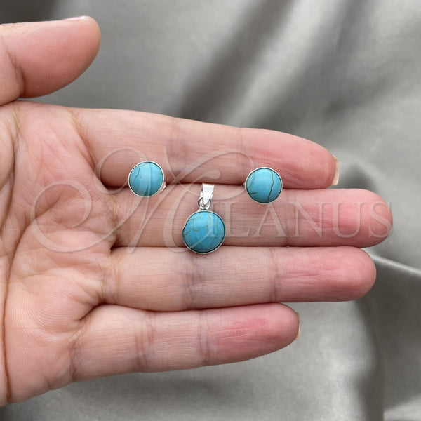 Juego de Arete y Dije de Adulto 10.392.0007 Plata Rodinada, con Opal Light Turquoise, Pulido, Tono Plateado