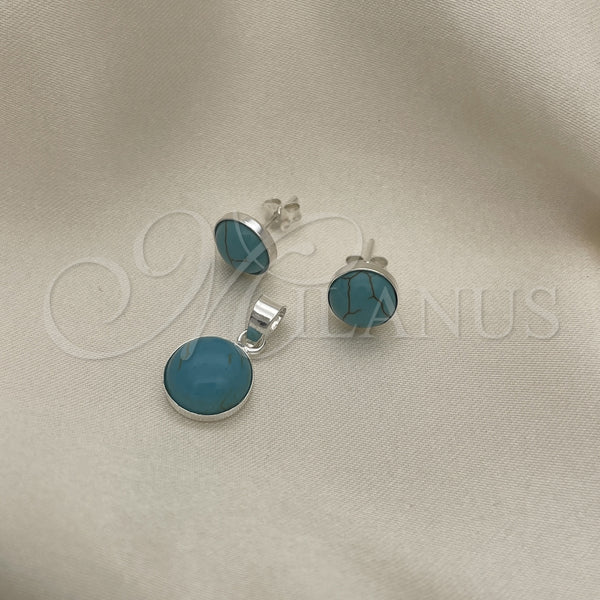 Juego de Arete y Dije de Adulto 10.392.0007 Plata Rodinada, con Opal Light Turquoise, Pulido, Tono Plateado