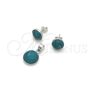 Juego de Arete y Dije de Adulto 10.392.0007 Plata Rodinada, con Opal Light Turquoise, Pulido, Tono Plateado