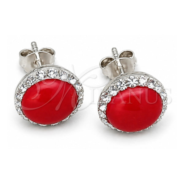 Arete Dormilona 02.399.0047 Plata Rodinada, con Perla Rojo Naranja, Pulido, Tono Plateado