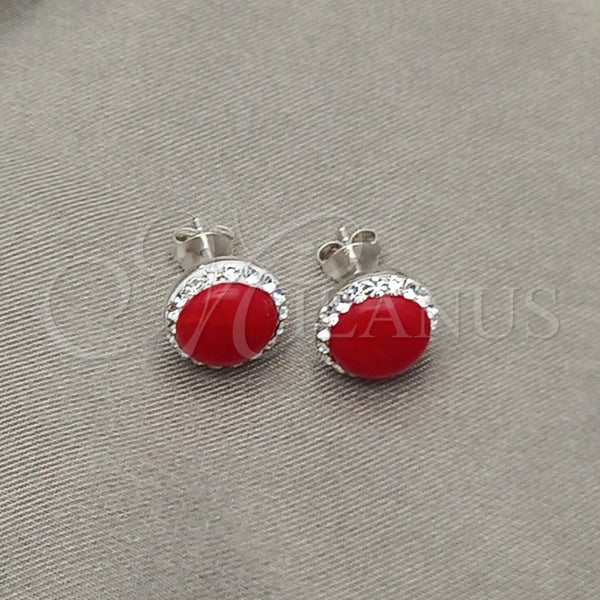 Arete Dormilona 02.399.0047 Plata Rodinada, con Perla Rojo Naranja, Pulido, Tono Plateado