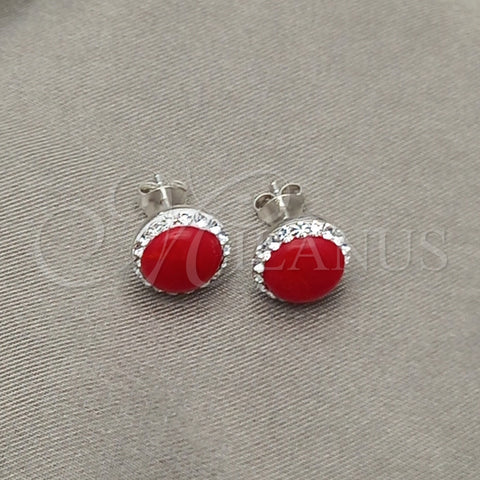 Arete Dormilona 02.399.0047 Plata Rodinada, con Perla Rojo Naranja, Pulido, Tono Plateado