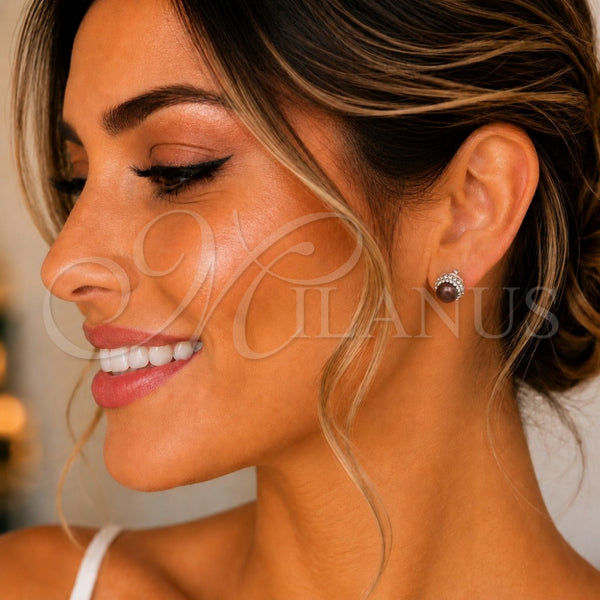 Arete Dormilona 02.399.0051 Plata Rodinada, con Perla Onix Negro, Pulido, Tono Plateado