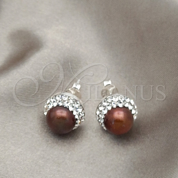 Arete Dormilona 02.399.0051 Plata Rodinada, con Perla Onix Negro, Pulido, Tono Plateado