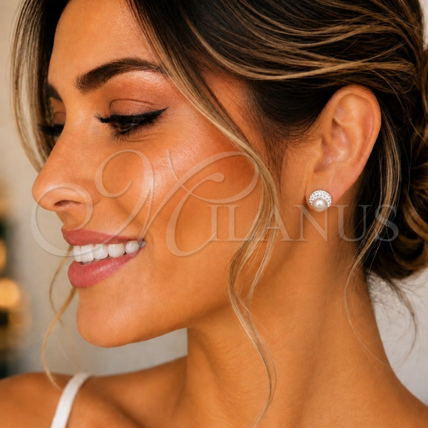 Arete Dormilona 02.399.0055 Plata Rodinada, con Perla Rosa, Pulido, Tono Plateado