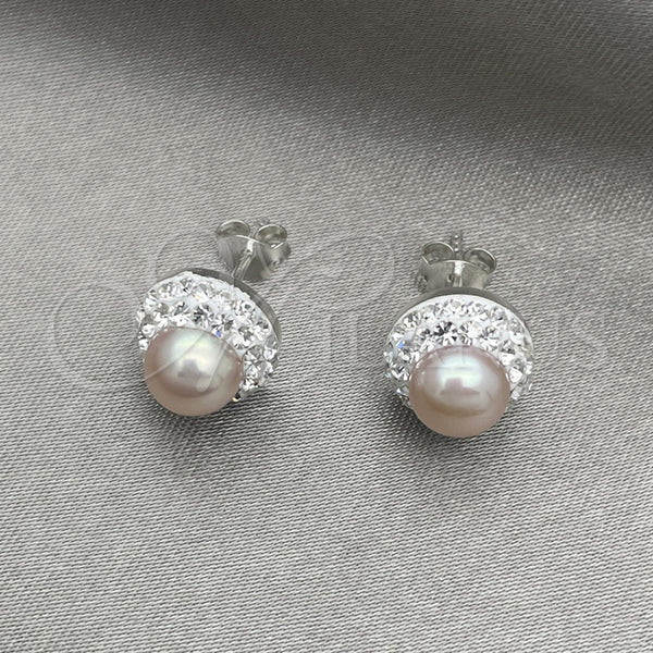 Arete Dormilona 02.399.0055 Plata Rodinada, con Perla Rosa, Pulido, Tono Plateado