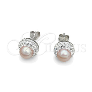 Arete Dormilona 02.399.0055 Plata Rodinada, con Perla Rosa, Pulido, Tono Plateado