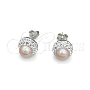 Arete Dormilona 02.399.0055 Plata Rodinada, con Perla Rosa, Pulido, Tono Plateado