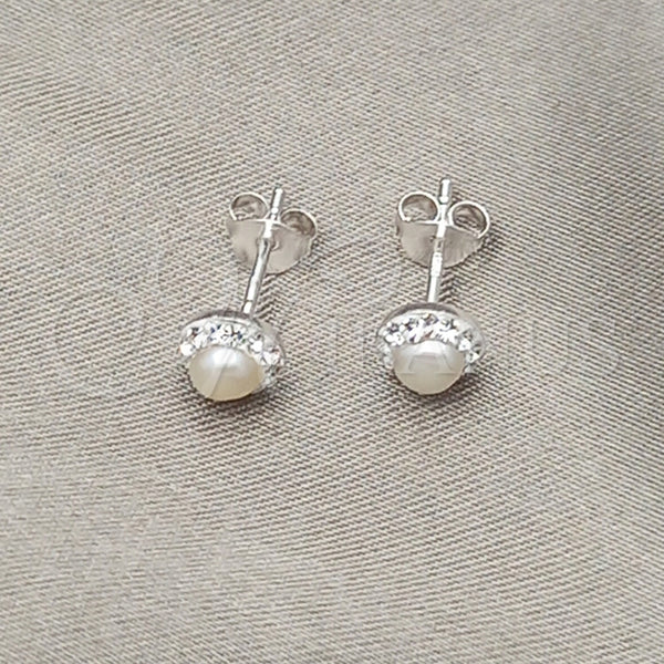 Arete Dormilona 02.399.0059 Plata Rodinada, con Marfil Perla, Pulido, Tono Plateado