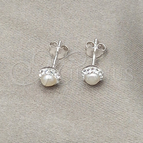 Arete Dormilona 02.399.0059 Plata Rodinada, con Marfil Perla, Pulido, Tono Plateado