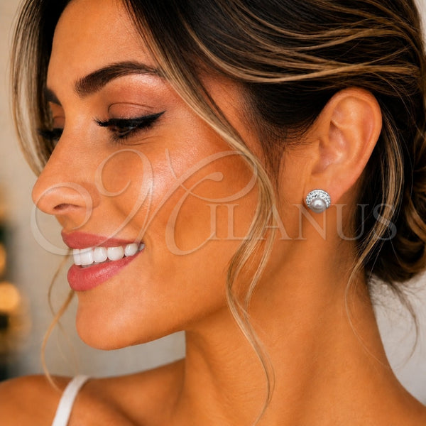 Arete Dormilona 02.399.0061 Plata Rodinada, con Perla Rosa, Pulido, Tono Plateado