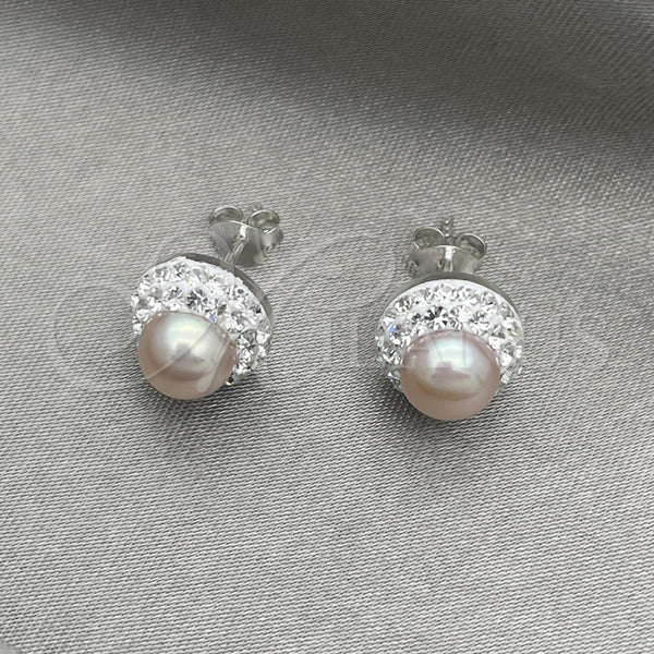 Arete Dormilona 02.399.0061 Plata Rodinada, con Perla Rosa, Pulido, Tono Plateado