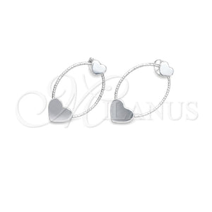 Arete Dormilona 02.399.0063 Plata Rodinada, Diseño de Corazón, Diamantado, Tono Plateado