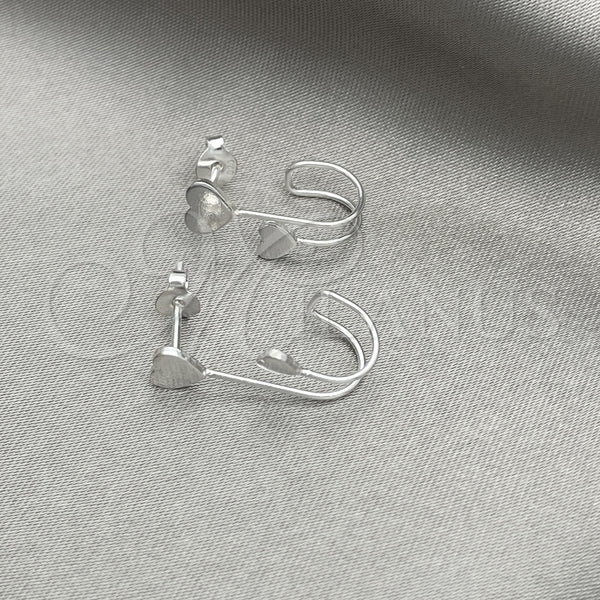 Arete Dormilona 02.399.0064 Plata Rodinada, Diseño de Corazón, Pulido, Tono Plateado