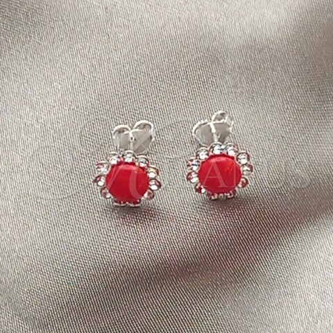 Arete Dormilona 02.397.0042.03 Plata Rodinada, con Perla Rojo Naranja, Pulido, Tono Plateado