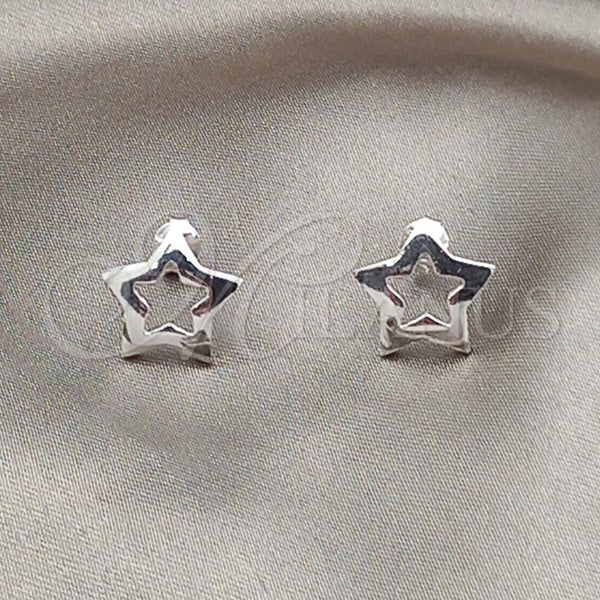 Arete Dormilona 02.407.0004 Plata Rodinada, Diseño de Estrella, Pulido, Tono Plateado