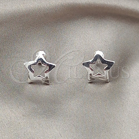 Arete Dormilona 02.407.0004 Plata Rodinada, Diseño de Estrella, Pulido, Tono Plateado