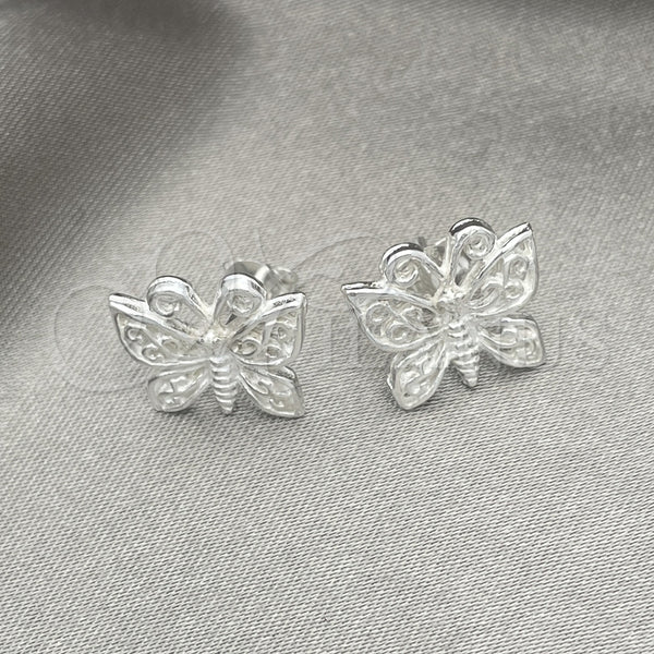 Arete Dormilona 02.407.0007 Plata Rodinada, Diseño de Mariposa, Pulido, Tono Plateado