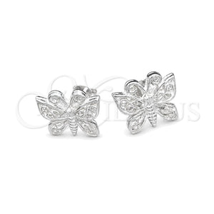 Arete Dormilona 02.407.0007 Plata Rodinada, Diseño de Mariposa, Pulido, Tono Plateado