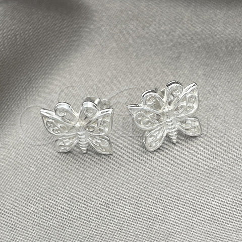Arete Dormilona 02.407.0007 Plata Rodinada, Diseño de Mariposa, Pulido, Tono Plateado