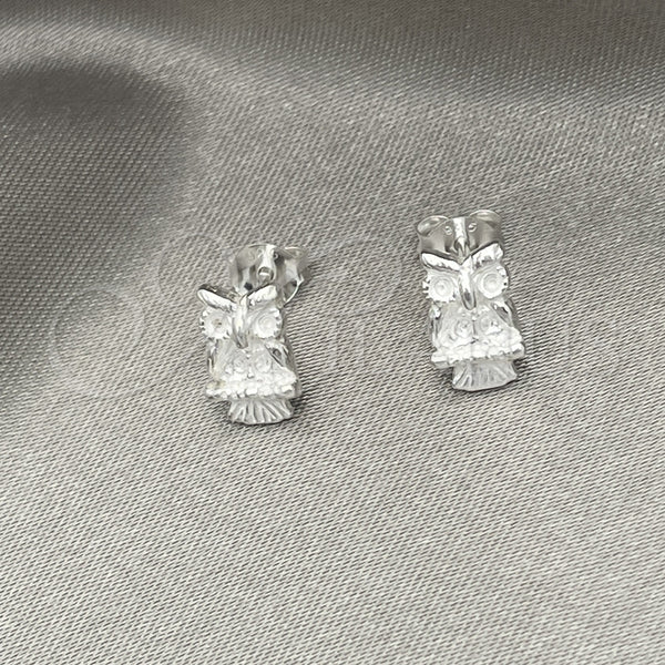 Arete Dormilona 02.407.0009 Plata Rodinada, Diseño de Búho, Pulido, Tono Plateado