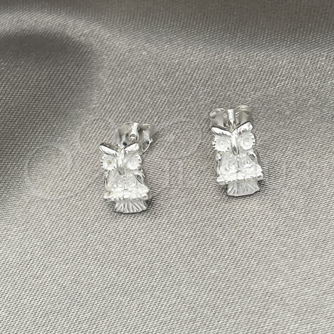 Arete Dormilona 02.407.0009 Plata Rodinada, Diseño de Búho, Pulido, Tono Plateado