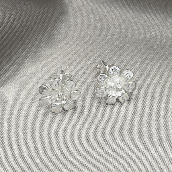 Arete Dormilona 02.407.0011 Plata Rodinada, Diseño de Flor, Pulido, Tono Plateado