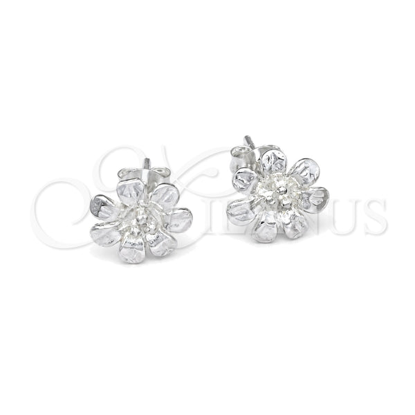 Arete Dormilona 02.407.0011 Plata Rodinada, Diseño de Flor, Pulido, Tono Plateado