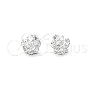 Arete Dormilona 02.407.0012 Plata Rodinada, Diseño de Flor, Pulido, Tono Plateado