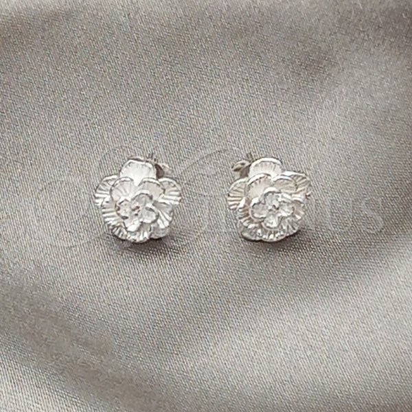 Arete Dormilona 02.407.0012 Plata Rodinada, Diseño de Flor, Pulido, Tono Plateado