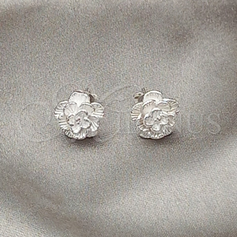 Arete Dormilona 02.407.0012 Plata Rodinada, Diseño de Flor, Pulido, Tono Plateado