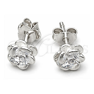 Arete Dormilona 02.407.0013 Plata Rodinada, Diseño de Flor, Pulido, Tono Plateado