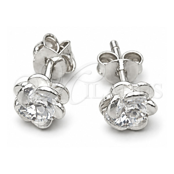 Arete Dormilona 02.407.0013 Plata Rodinada, Diseño de Flor, Pulido, Tono Plateado