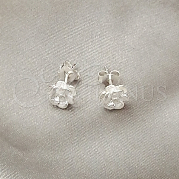 Arete Dormilona 02.407.0013 Plata Rodinada, Diseño de Flor, Pulido, Tono Plateado