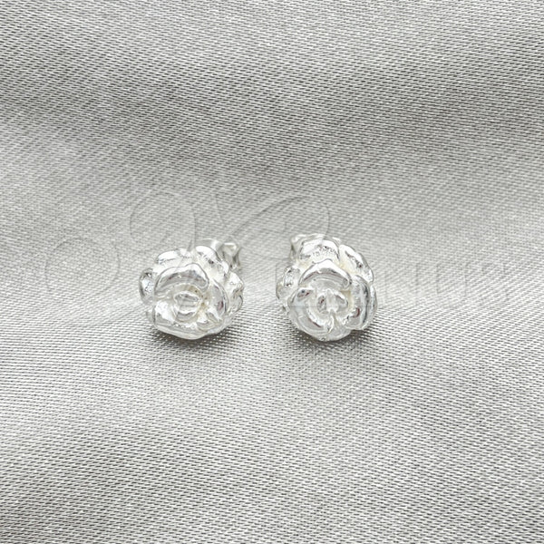 Arete Dormilona 02.407.0014 Plata Rodinada, Diseño de Flor, Pulido, Tono Plateado