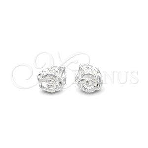 Arete Dormilona 02.407.0014 Plata Rodinada, Diseño de Flor, Pulido, Tono Plateado