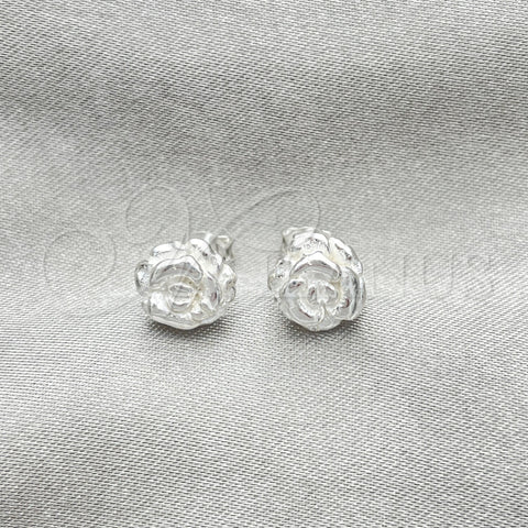 Arete Dormilona 02.407.0014 Plata Rodinada, Diseño de Flor, Pulido, Tono Plateado