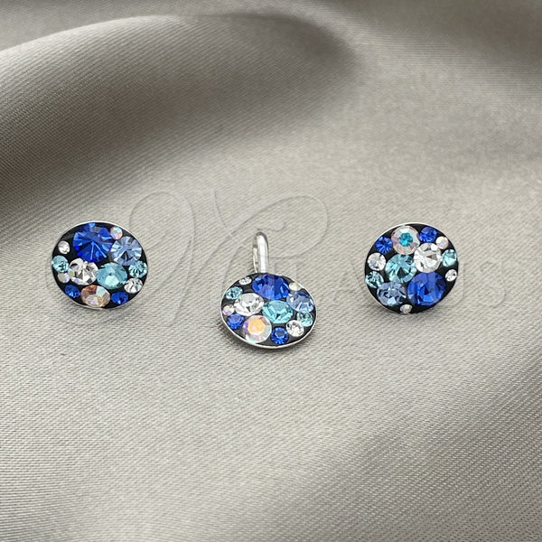 Juego de Arete y Dije de Adulto 10.408.0001.02 Plata Rodinada, con Cristal Zafiro Azul, Pulido, Tono Plateado