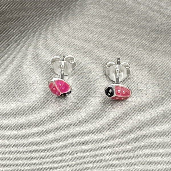 Arete Dormilona 02.406.0001.02 Plata Rodinada, Diseño de Mariquita, Esmaltado Rosado, Tono Plateado
