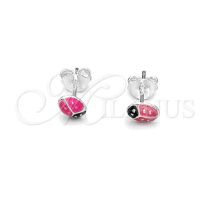 Arete Dormilona 02.406.0001.02 Plata Rodinada, Diseño de Mariquita, Esmaltado Rosado, Tono Plateado
