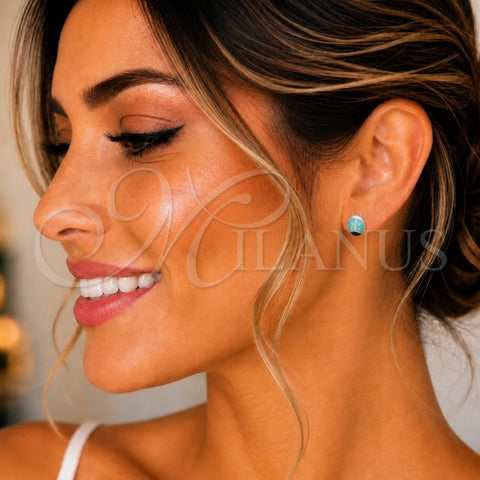 Arete Dormilona 02.406.0001.03 Plata Rodinada, Diseño de Mariquita, Esmaltado Azul claro, Tono Plateado