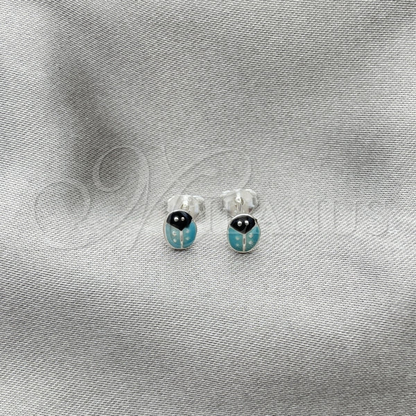 Arete Dormilona 02.406.0001.03 Plata Rodinada, Diseño de Mariquita, Esmaltado Azul claro, Tono Plateado