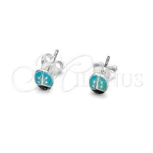 Arete Dormilona 02.406.0001.03 Plata Rodinada, Diseño de Mariquita, Esmaltado Azul claro, Tono Plateado