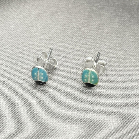 Arete Dormilona 02.406.0001.03 Plata Rodinada, Diseño de Mariquita, Esmaltado Azul claro, Tono Plateado