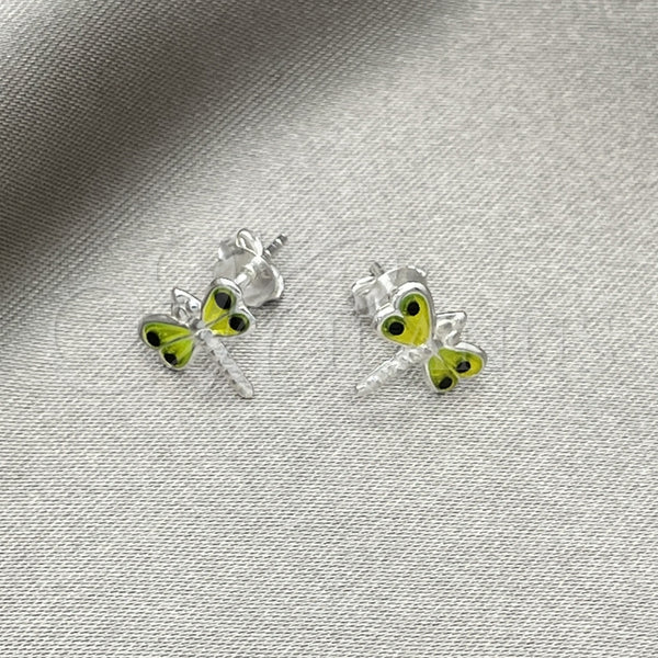 Arete Dormilona 02.406.0002.01 Plata Rodinada, Diseño de Libélula, Esmaltado Amarillo, Tono Plateado