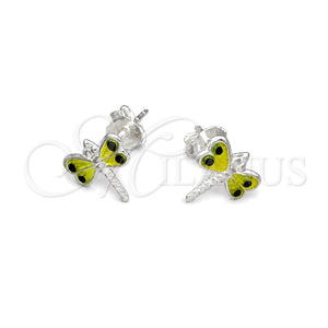 Arete Dormilona 02.406.0002.01 Plata Rodinada, Diseño de Libélula, Esmaltado Amarillo, Tono Plateado