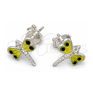 Arete Dormilona 02.406.0002.01 Plata Rodinada, Diseño de Libélula, Esmaltado Amarillo, Tono Plateado