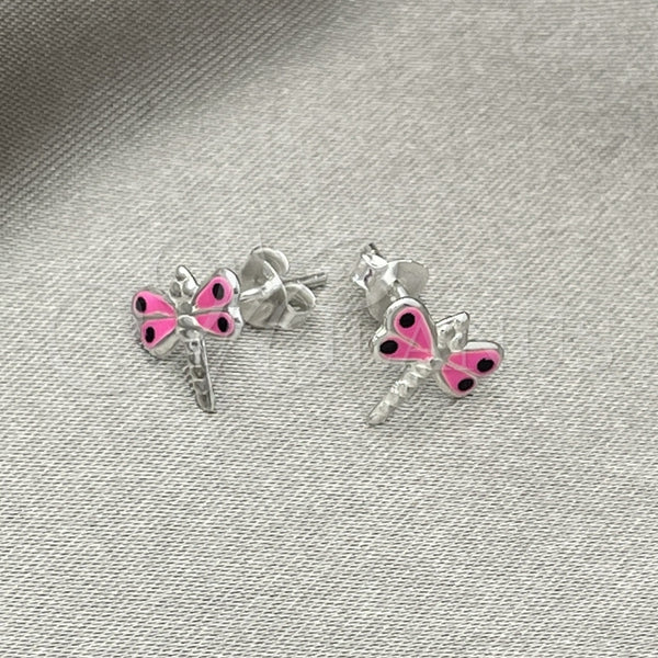 Arete Dormilona 02.406.0002.02 Plata Rodinada, Diseño de Libélula, Esmaltado Rosado, Tono Plateado