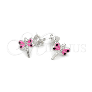 Arete Dormilona 02.406.0002.02 Plata Rodinada, Diseño de Libélula, Esmaltado Rosado, Tono Plateado
